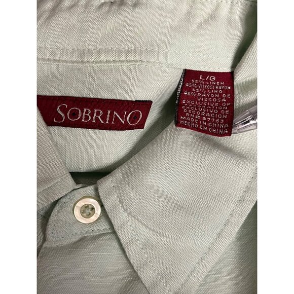 VTG Sobrino Men Bamboo Embroidered Button-Up Shirt Size L Lt Green - Picture 10 of 16